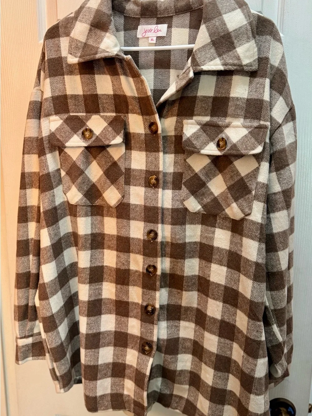Yours For Plaid Button-Up Shacket in Brown & Cream - Picture 1 of 4